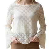 THE LIMITED Ivory Open Lace Crochet Belled Sleeve Top‎ NWOT Size XS Photo 0