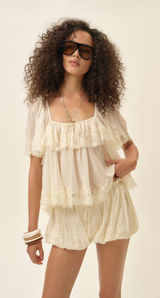 For Love and Lemons Juniper Set Cream lace blouse and shorts set with florSmall NWT For Love and Lemons Juniper Set Cream lace blouse and shorts set Size Small NWT Photo 0