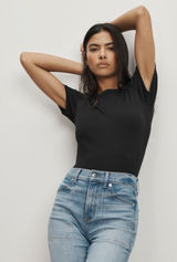 Veronica‎ Beard Pruitt Ribbed Crewneck T-shirt Small Black Knit Cotton Photo 0