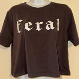 Dark Gray “FERAL” Graphic Crop Top – Size L Photo 0