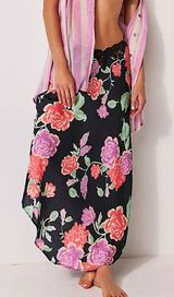 Free People Womens Romance In Rome Black Pink Slip Maxi Skirt Lace Small Photo 0
