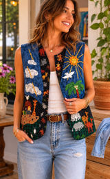 Noah's Ark Quilted Appliqué Novelty Teacher Vest Blue Large Photo 0