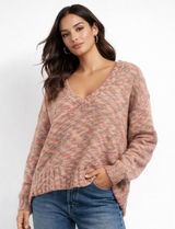 Pilcro‎ Anthropologie Deep V-Neck Oversided Spacedye Slouchy Sweater Size M Photo 0