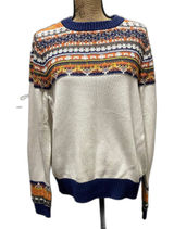 Aventura Schaffer Fair Isle Sweater Organic Cotton‎ Ivory Navy Orange Size Large Photo 0