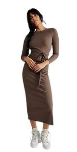 Free People Beach Brown Last Minute Ribbed Midi Dress Womens M Photo 0