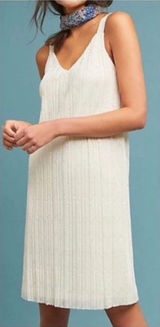 Meadow Rue Anthropologie Prespa Dress Size‎ 6 Cream Sleeveless V-Neck Textured Photo 0