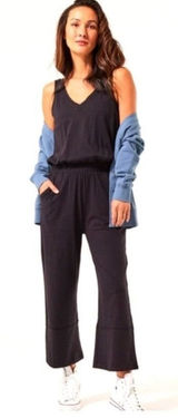 Pact Jumpsuit Medium Black Organic Cotton V-Neck Sleeveless Casual‎ Minimalist Photo 0