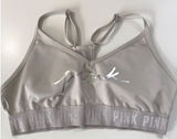 Victorias Secret PINK‎ Silver Metallic Logo Sports Bra Gray Racerback Medium Photo 0