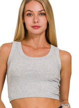Zenana Ribbed Scoop Neck Cropped Tank Top - Grey - Large Photo 0