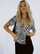 ✨Princess Polly Melissa Zebra Short Sleeve Sheer Button Up Sz 4 Shirt✨ Photo 0