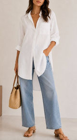 Anthropologie Maeve White Cotton Button Down Shirt Tunic S Photo 0