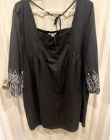 Mi Ami Women Black Embroidered Boho Babydoll Dress Square Neck Cotton‎ Large Photo 0
