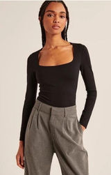 Abercrombie & Finch Soft AF Long-Sleeve Squareneck Black Bodysuit Size Medium Photo 0