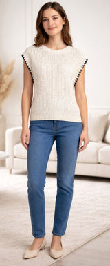 37 Orchard Chunky Knit Sweater Vest Contrast Whipstitch Cotton Grannycore Photo 0