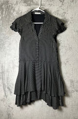 Alice + Olivia Moore Pinstripe Ruffle Shirt Dress Black White Size Small Office Photo 0