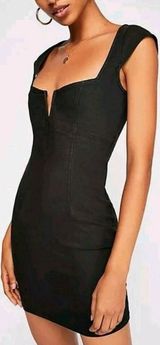 Free People Lia Denim Bodycon Dress Black Sz Small Western Coastal Cowgirl Photo 0