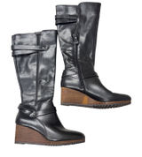 Dr Scholls Black Faux Leather Mini Wedge Knee High Boots Womens 7.5 Fall Riding Photo 0