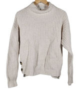 Madewell Women S Beige Chunky Knit‎ Mock Neck Button Side Wool Cotton Sweater Photo 0