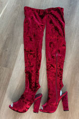 Red Velvet Over-the-Knee‎ Peep-Toe Heels Photo 0
