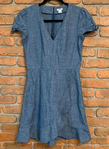 J. Crew Chambray Dress Womens‎ 2 Blue V-Neck Short Sleeve Tie Detail Casual Mini Photo 0