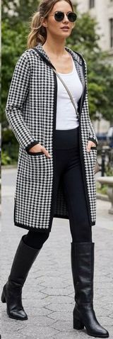 Golden Lillie Women's Long Hooded Cardigan Sweater Houndstooth Jacket M Photo 0
