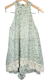 Judith March Floral Lace Trim Halter Romper Shorts Blue White M‎ Photo 0