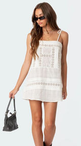 August Eyelet Cotton Mini Dress Photo 0