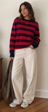 Vintage Brian MacNeil Striped Crewneck Sweater in Red & Navy Photo 0