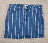 Altar'd State Denim Mini Skirt Women M Blue White Vertical Stripe Boho‎ Coastal Photo 0