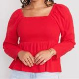 Old‎ Navy Women's Smocked Crepe Top Size 2X Red Babydoll Cropped Milkmaid Photo 0