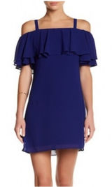 Eliza J Royal‎ Blue Cold Shoulder Ruffle Chiffon Dress Size 14 Photo 0