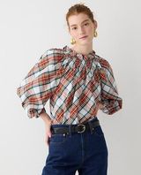 J.Crew Tartan Plaid Smocked Neck Popover Blouse Sz.XS Photo 0