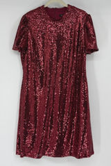 Marina Womens Red Sequin‎ Short Sleeve Shift Cocktail Party Dress Size 14 Photo 0