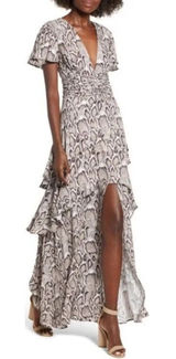 AFRM Micah Corset Tiered Maxi Dress Snakeskin Print XL Tiered Ruffle V-Neck Photo 0