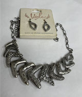 Viola Silver tone Boomerang Necklace & Earring Set Silver 16-18” Photo 0