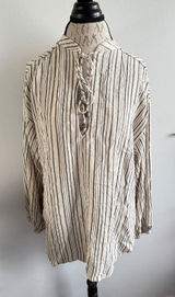 Free People Striped‎ Tunic Top Blouse Women's M/M Medium Long Sleeve Ivory Black Photo 0