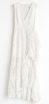 ONE33 Social White Lace Ruffle Midi Dress Size 4 High-Low‎ Formal Bridal Party Photo 0