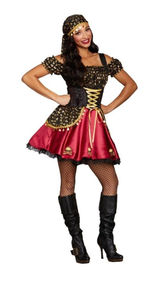 Walmart Womens Medium Pirate Costume With Gold Skull Details & Burgundy Skirt Gasparilla Photo 0