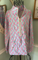 Lilly Pulitzer Shirt Size M Pink Blue Shell Print Little Tipsy Skipper Top Photo 0
