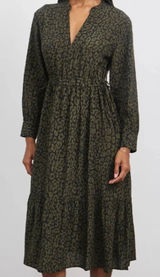 Rails Maple Dress Olive‎ Batik Cheetah Animal Print Midi V-Neck Long Sleeve M Photo 0