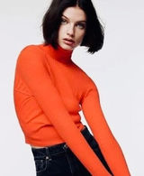 NWT!! ZARA Ribbed Turtleneck Sweater Bright Orange Fitted Knit Cropped Small Photo 0
