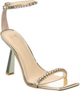 MARC FISHER Karima Leather Gold Heeled Sandal w/ Crystal Trim Photo 0