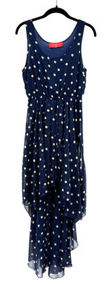 Akira Chicago Polka Dot Chiffon Hi-Lo Dress S Navy Sleeveless Nautical Old Money Photo 0
