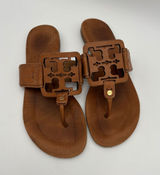 Tory Burch $248 Woman’s 7M Brown Leather Thong Sandals with Logo Accent Size 7M Photo 0
