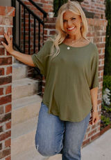 Boutique Plus Size Hollow Out Back Slouchy Tee Photo 0