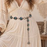 Thunderbird Western Boho Chain Belt Silver Turquoise Concho Lightweight Festival Photo 0