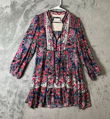 Anthropologie Spliced Tunic Dress Red & Blue Paisley Long Sleeve‎ Medium Petite Photo 0