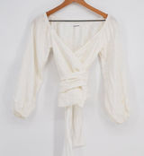Reformation Hart Linen Wrap Top Womens XS White Off The Shoulder Long Sleeve Photo 0