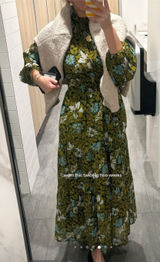Anthropologie Somerset Long-Sleeve Mock-Neck Chiffon Maxi Dress Green Floral Photo 0