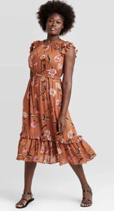 Universal Threads Rust and Pink Floral Midi Dress w/ pockets Photo 0